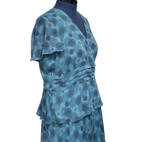 Vintage Studio 1 Two Piece Set Women's 18 Blue Blouse & Skirt Surplice Chiffon - Picture 5 of 15
